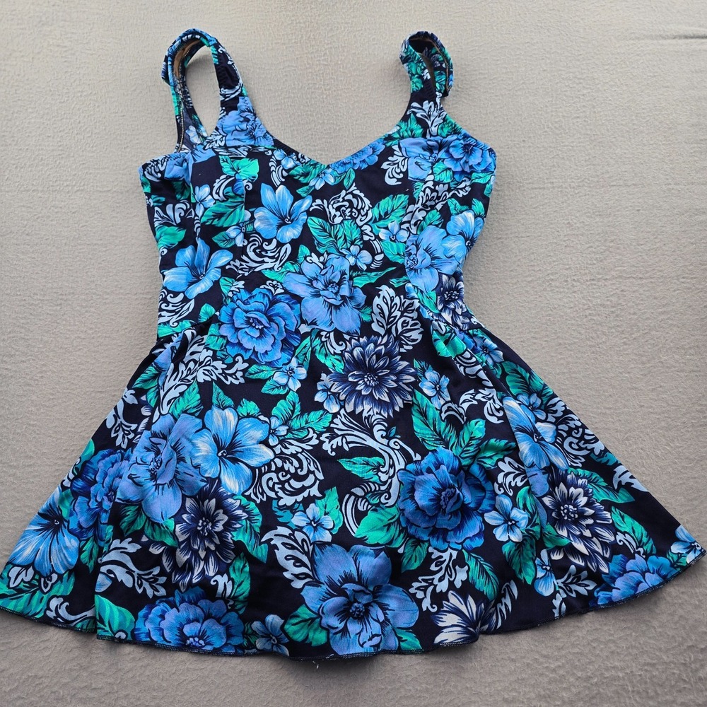Womens Swim Dress 18/40 Multi Floral Pleated Built In Bra Beach Wear Wide Strap
